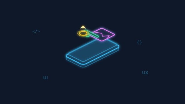 Neon Isometric Smartphone Mobile App UI UX Design Animation Motion Graphic