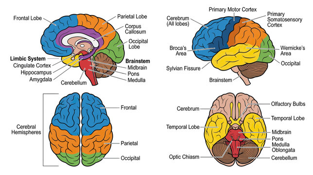 Human Brain Anatomy Diagram with Labeled Sections