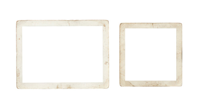 Vintage photo frames, weathered paper picture borders. Antique rectangular and square frames, aged paper textures for scrapbooking and creative design projects. isolated on Transparent Background