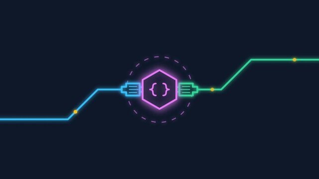 Neon API Integration Graphic Animation showing Code Node and Data Transfer