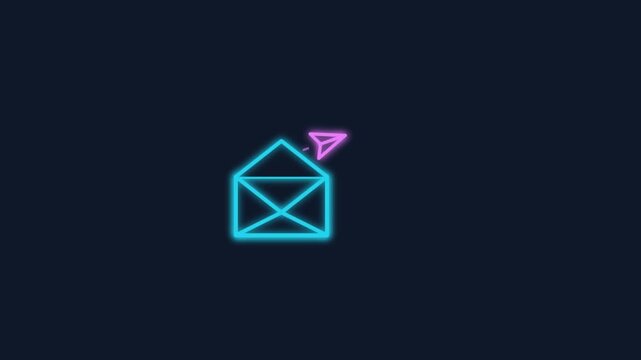 Neon Glowing Envelope and Paper Plane Animation Sending Digital Email Message