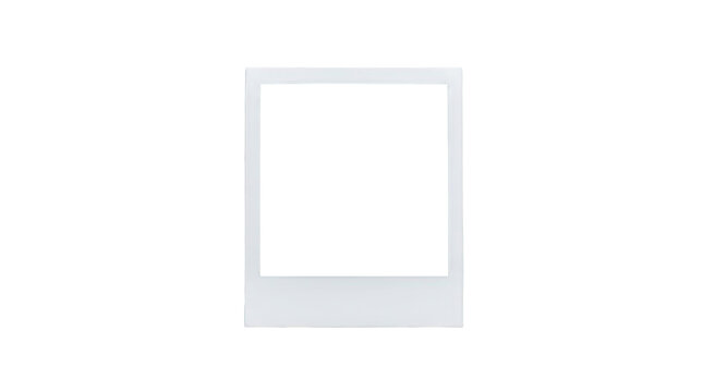 Instant photo frame, blank white polaroid border, classic vintage film photography template, empty square picture mount for creative display isolated on Transparent Background