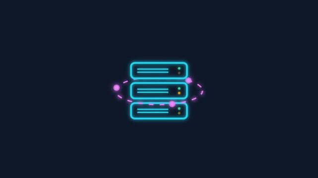 Glowing Neon Server Rack Icon Motion Graphics Loop Cloud Data Storage Concept