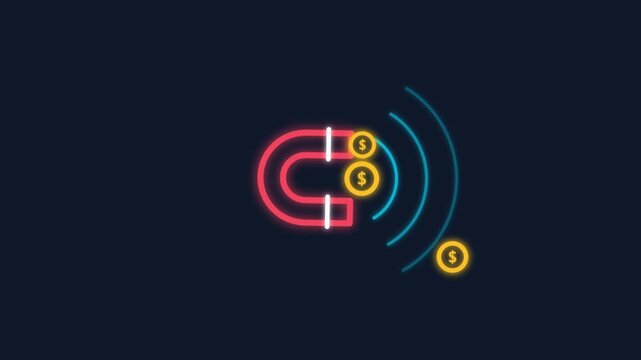 Glowing Neon Line Magnet Attracting Dollar Coins Motion Graphics Animation