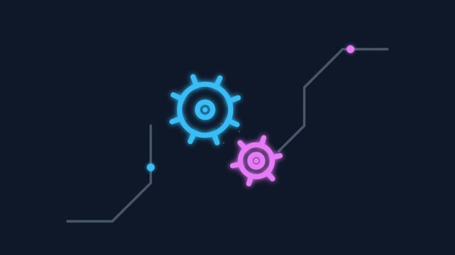 Glowing Neon Gears and Circuit Line Animation for Technology Motion Graphics Background