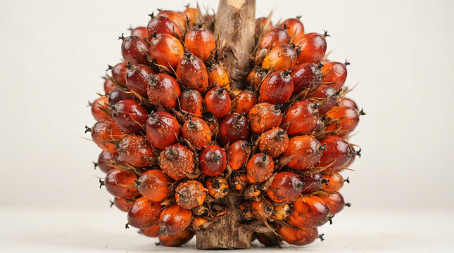 Fresh oil palm fruit bunch isolated on white background, source of palm oil and sustainable agriculture concept