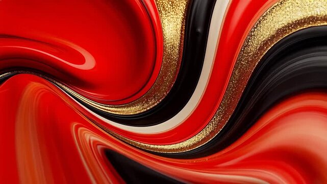 Abstract swirl of red black and gold