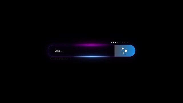 Interactive ai assistant search interface featuring ask prompt input for intelligent chatbot communication and digital question answering system