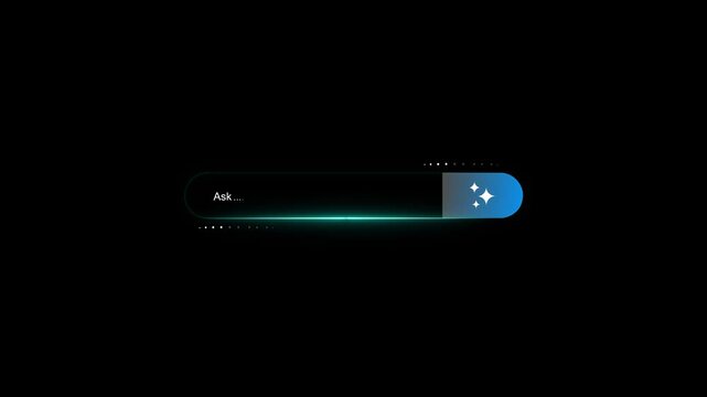 Interactive ai assistant search interface featuring ask prompt input for intelligent chatbot communication and digital question answering system