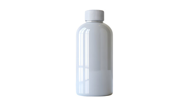 Empty translucent white plastic bottle with a ribbed screw cap, isolated on a plain white background with soft shadows featuring container, lid, clean, minimal, simple, modern, design and packaging