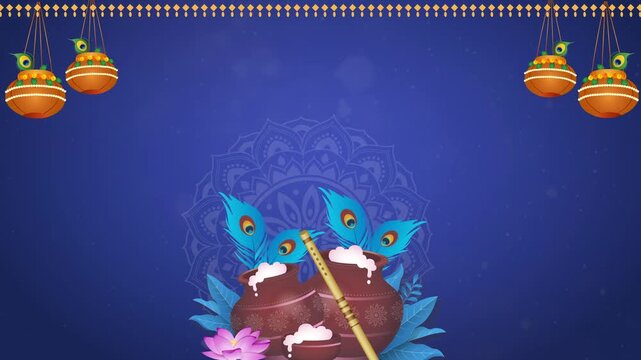 Janmashtami Festival with Dahi Handi and Flute Blue Background Motion Video