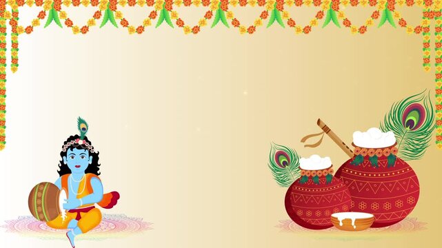 Bal Krishna eating Makhan Matki and Dahi Handi Festival Animation