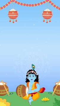 Bal Krishna Eating Butter from Hanging Matki Janmashtami Animation