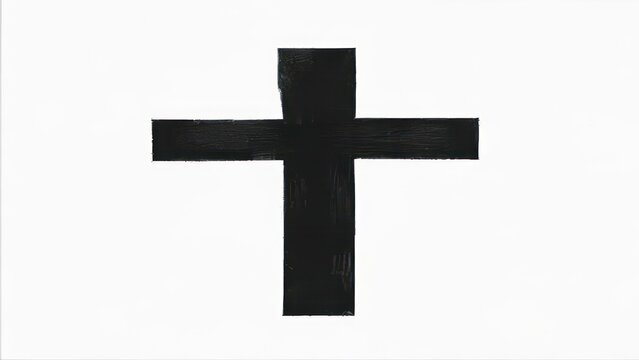 Black christian cross symbol on white background
