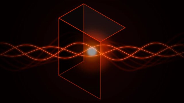 Infrared Energy Waves: An abstract animation featuring glowing orange and red energy waves flowing through a faint geometric wireframe cube against a dark background
