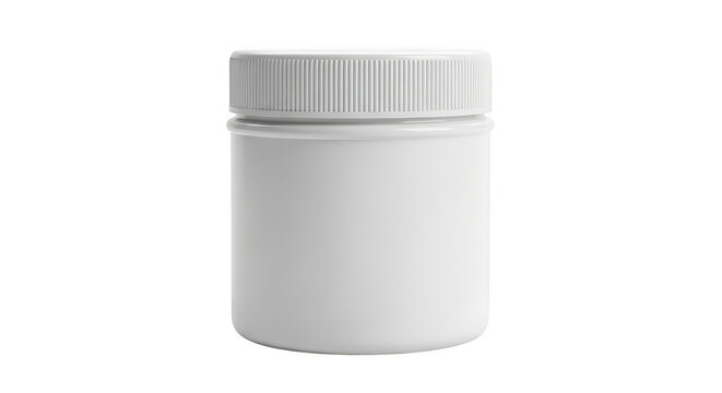 Small white plastic cosmetic jar with lid isolated on transparent background