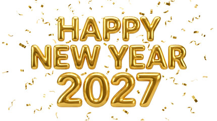 Fototapeta premium Happy new year 2027 gold balloon sign isolated on transparent background.
