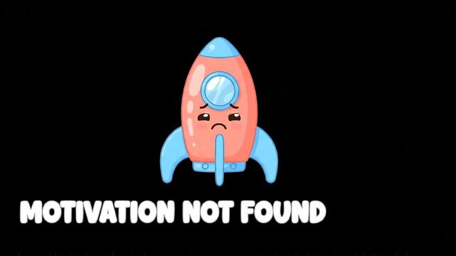 Sad cartoon rocket mascot failing launch with text motivation not