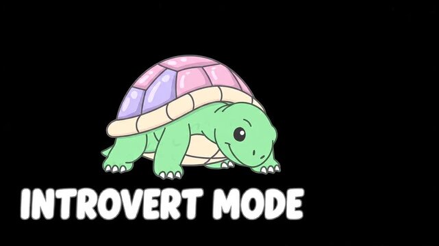 Animated turtle pulling its head into shell with introvert mode text