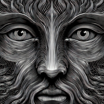 Engraved Style Face with Wavy Lines Art Portrait