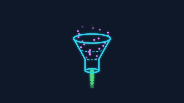 Data Conversion Funnel Animation Loop with Particles and Neon Line Art