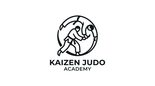 Minimalist Logo Design for Kaizen Judo Academy Featuring Two Martial Artists in a Dynamic Judo Throw