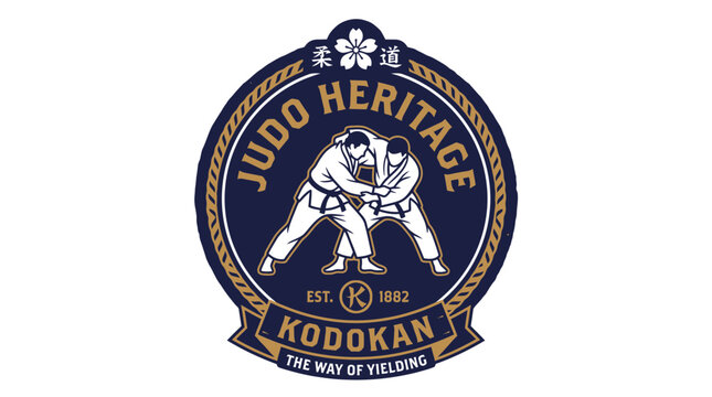 Vintage Judo Heritage Kodokan Martial Arts Badge Featuring Grappling Athletes and 1882 Est Date