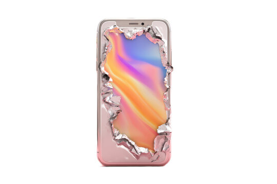 Broken Rose Gold Smartphone Concept with Colorful Screen Reveal