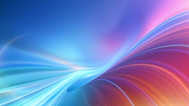Abstract blue and purple wave background with glowing flowing light trails, soft gradients and smooth curves, creating a futuristic modern digital backdrop.
