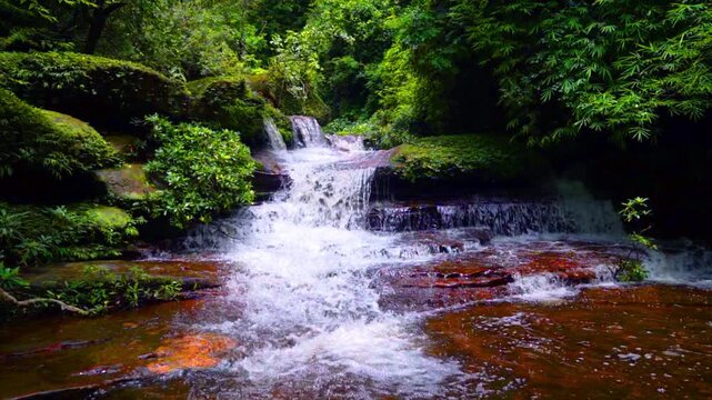 Kinnari Waterfall is located in Phu Langka National Park, Bueng Kan Province, Thailand.
