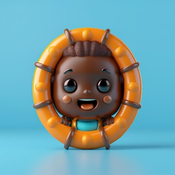 Black child character icon. Cute 3D avatar portrait.
