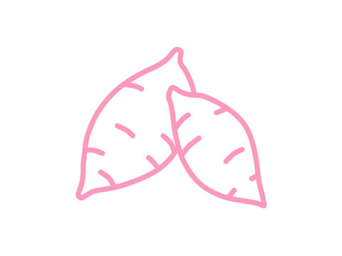Hand drawn sweet potato line art, autumn vegetable icon, pink
