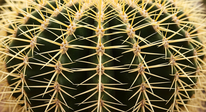 Close-up of spiky green cactus plant - A detailed close-up image of a textured green cactus with sharp spines, showcasing its natural intricate patterns.