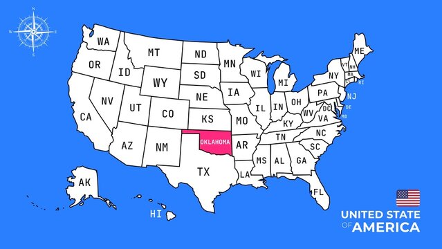 Oklahoma State, USA, vector map isolated on United states map