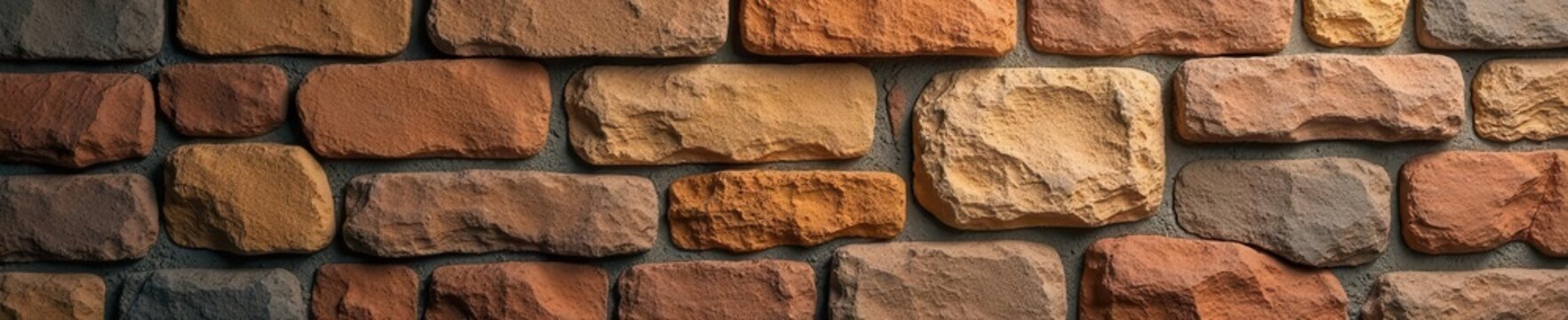 Panoramic view of a wide, naturally textured pebble-dashed stone wall , background, facade, panorama