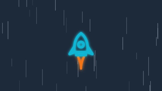 Glowing Neon Rocket Ship Launching Upward Motion Graphic Animation Loop
