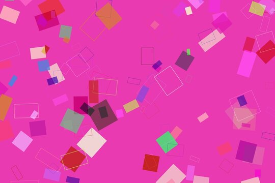 Colorful geometric squares on pink abstract background