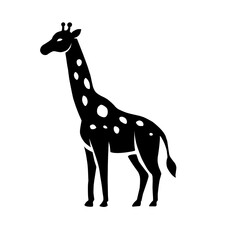 Fototapeta premium Simple black silhouette illustration of a giraffe isolated on white background. Minimal wildlife design for logo, icon, education, and safari themes.