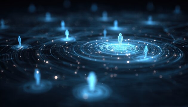 Digital network with glowing human figures and connections. Concept for big data and global connectivity.
