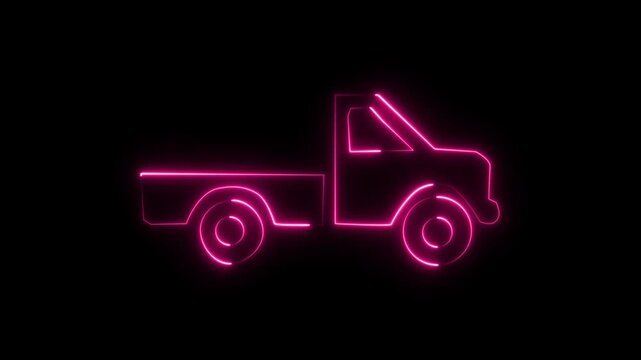  Color glow neon car icon animation, car on black background 4K video animation.