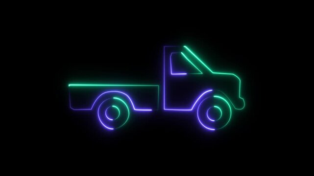  Color glow neon car icon animation, car on black background 4K video animation.