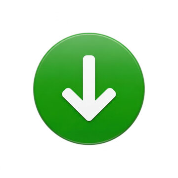 Green download button icon with white arrow isolated on transparent background