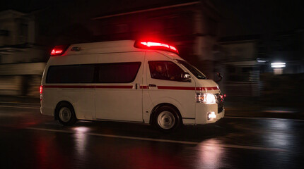 夜間道路を走行する救急車 © apoptosis