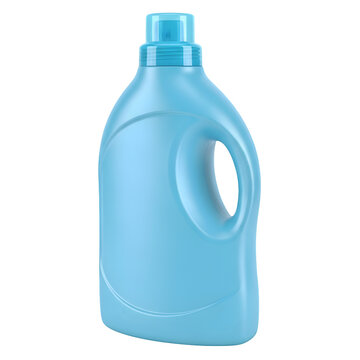 Blue plastic detergent bottle isolated on a transparent background.