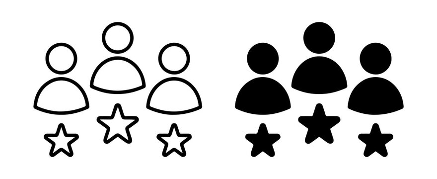 group user rating icon with multiple people and star feedback system in outline and solid style representing customer review and team evaluation isolated png design.