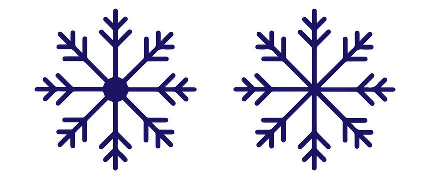 snowflake icon with geometric symmetry in blue outline and solid style representing winter season cold weather design element isolated png design.