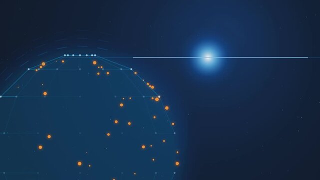 Space scene with glowing orange planets and bright star