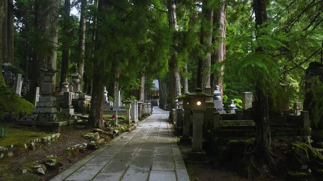 Approaching Gobyobashi, the Sacred Bridge to Kobo Daishi's Mausoleum, Okunoin, Koyasan, Wakayama, Japan  世界遺産・高野山 奥之院「御廟橋へ」和歌山県高野町
