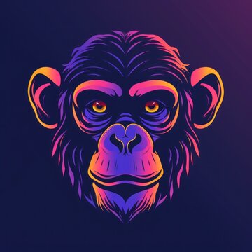 Vibrant Neon-Colored Monkey Logo Design on a Dark Background