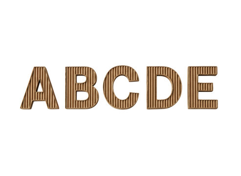Letters a b c d e made of brown corrugated cardboard texture